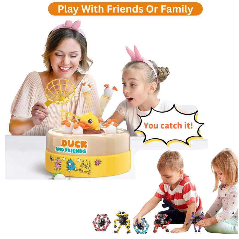 Duck Catching Game and 2 Transformable Fidget Spinners, Family Activity Toys