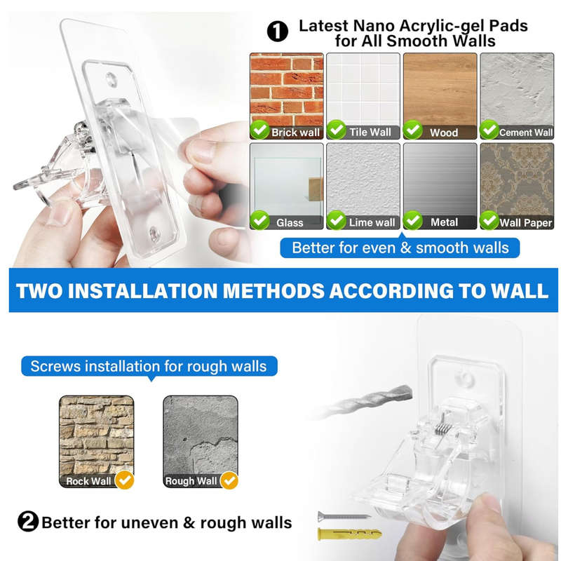 No Drill Needed Curtain Rod Holders, Curtain Hooks, Self Adhesive, Brackets