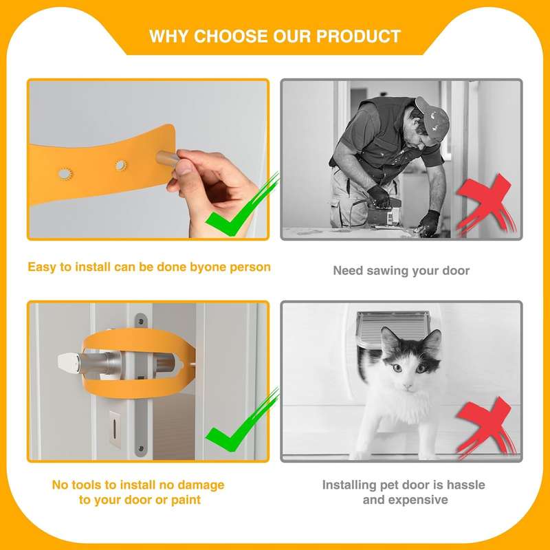 Cat Door Latch & Cat Door Stopper, Adjustable Interior Door Strap For Cats