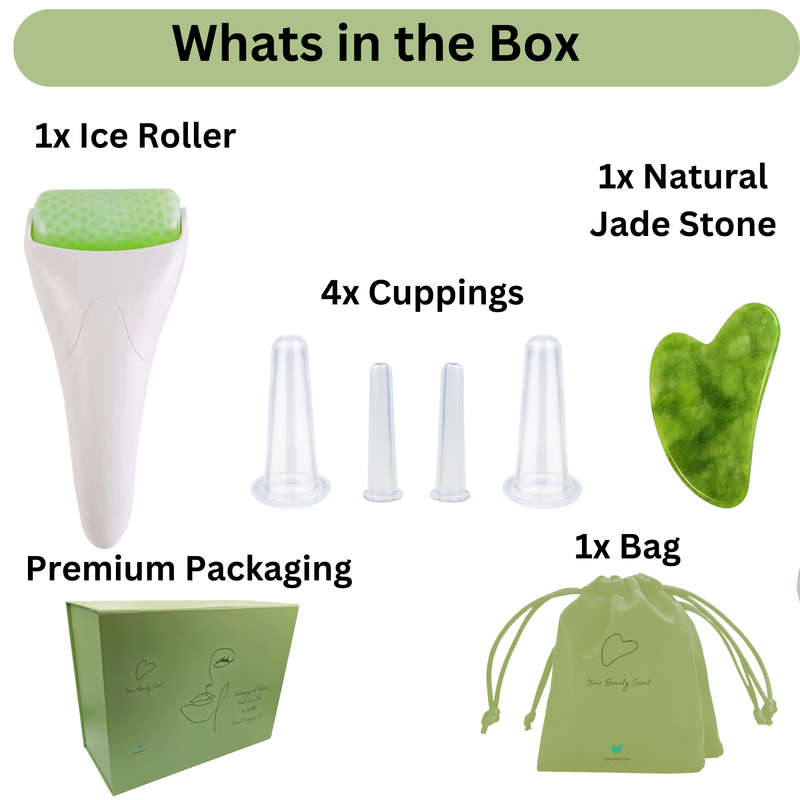 Gua Sha, Face Roller & 4 Cuppings for Facial Massage Set, Skin Care Tools