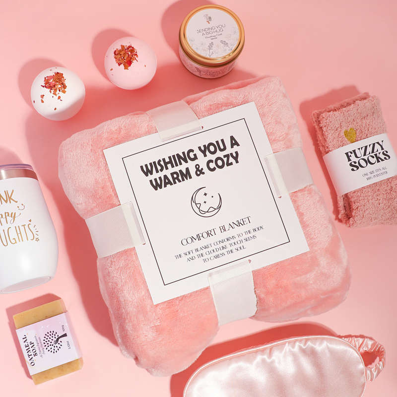Luxury Pink Relaxation Spa Gift Set - 10 Piece Self-Care Package for Women