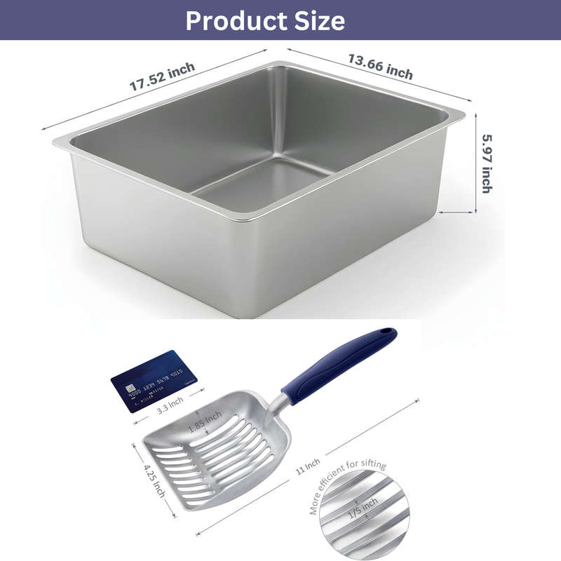 Stainless Steel Cat Litter Box With Cat Litter Scoop, Non Stick, No Smell