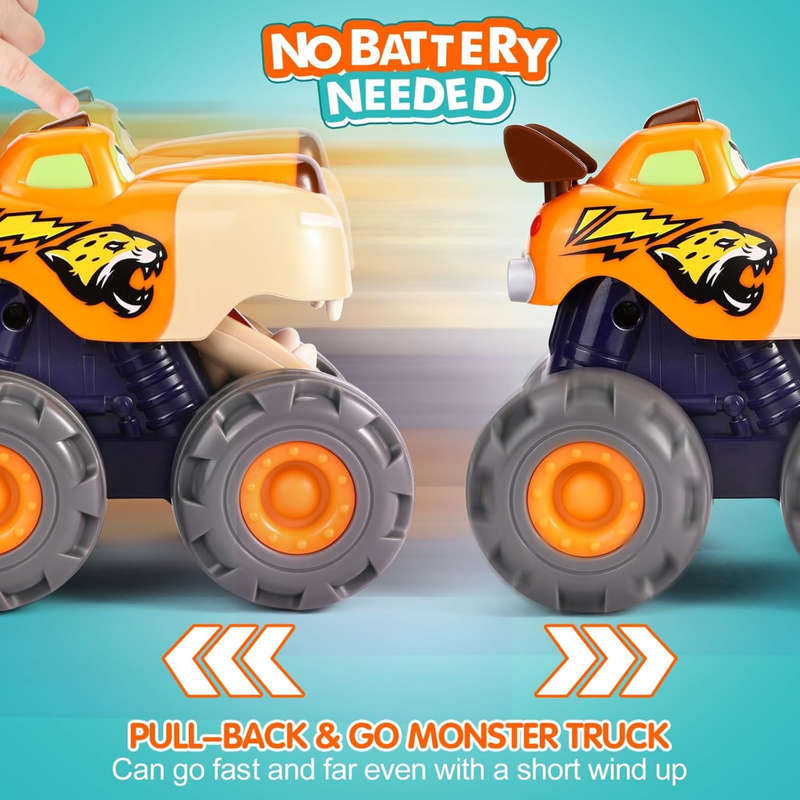 Friction Powered Monster Truck Toy, Push & Go, Toy Cars, Cars for Toddlers - Orange