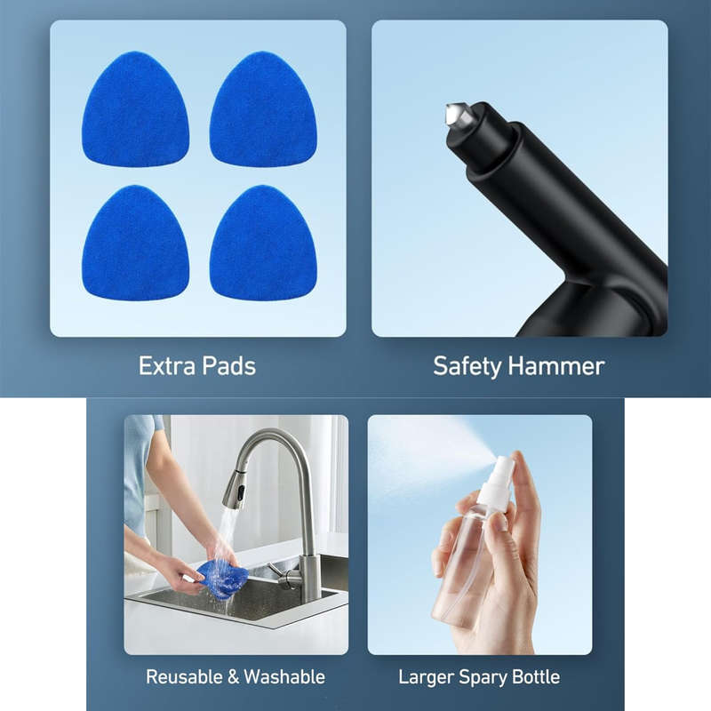 Car Cleaning Tool with 4 Microfiber Pads, Extendable Handle & Spray Bottle