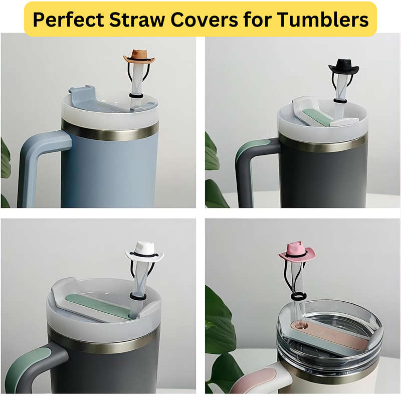 3 Pieces Ice Cube Tray For Tumbler Cup With 3 Cute Hat Shape Straw Covers Cap