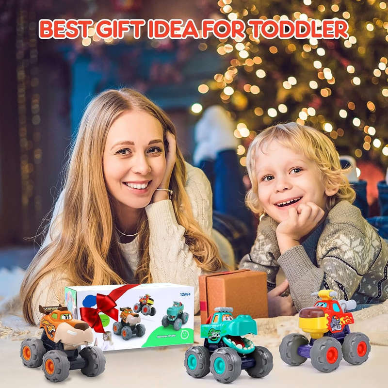 Friction Powered Monster Truck Toy, Push & Go, Toy Cars, Cars for Toddlers - Green, Orange