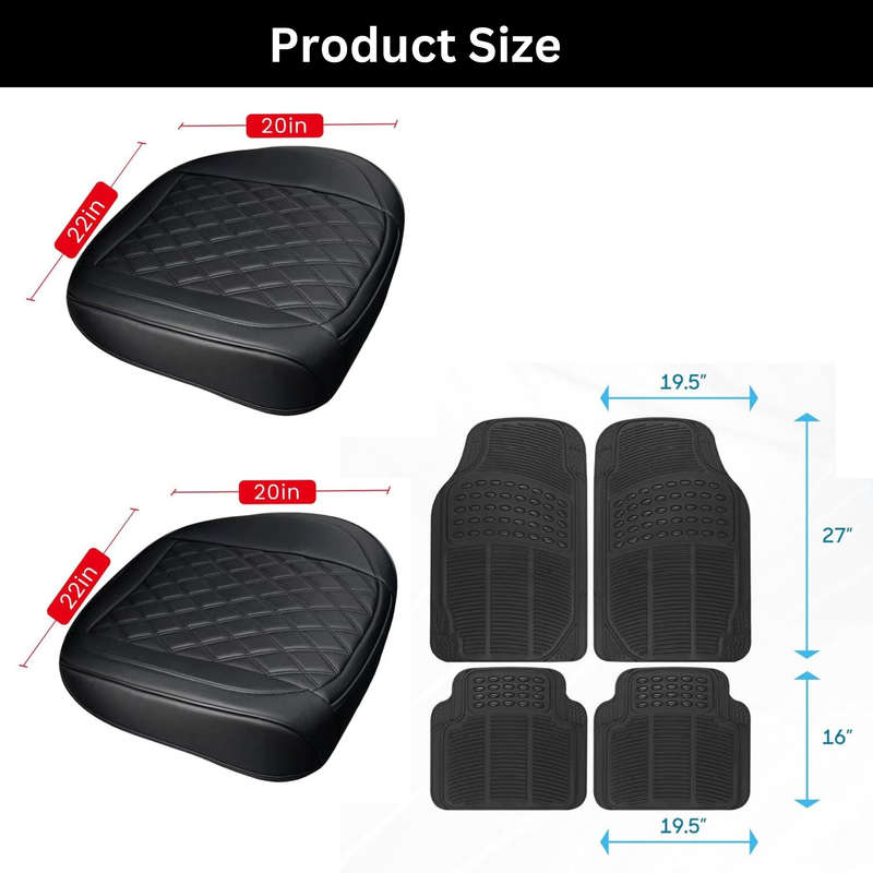 2 Pieces Car Seat Cover with Pocket & 4 Pcs Car Mats, Universal Size, Black