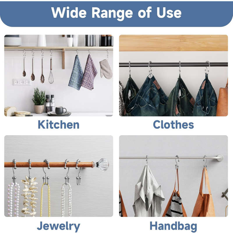 Shower Curtain Rod Extendable & 12x Shower Curtain Hooks, No Drilling