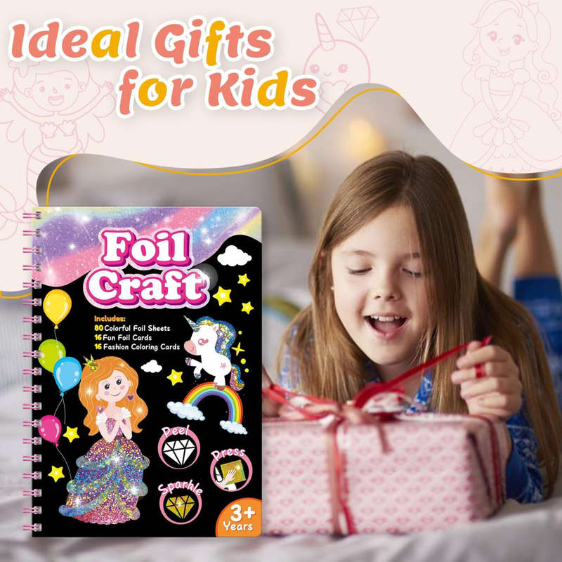 Princess Foil Art Craft Kids Activity Kit, DIY, Fun Art Supplies,Travel Toy