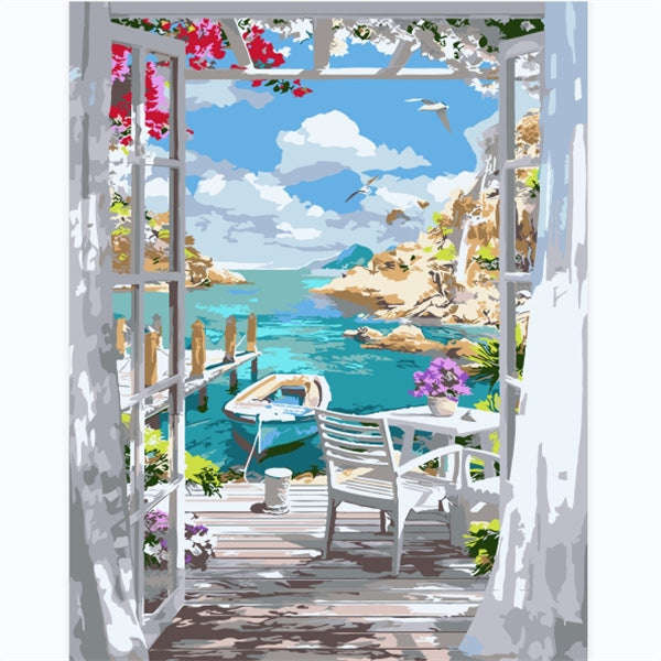 Paint By numbers for Adult - Greek Escape Framed Canvas (50 x 40)
