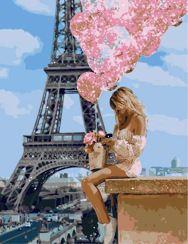 Paint By numbers for Adult -Paris and Pink Balloon Girl 40x 50 framed canvas