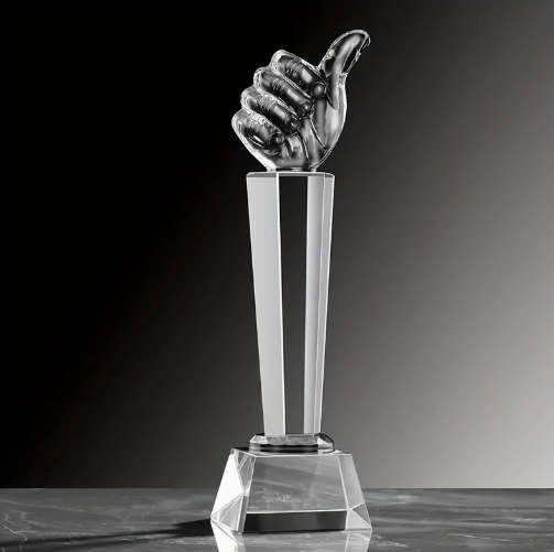 Thumb up crystal trophy