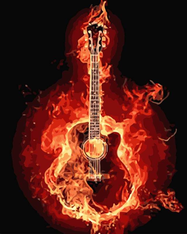 Paint by numbers-Guitar on fire 40 x 50 framed canvas