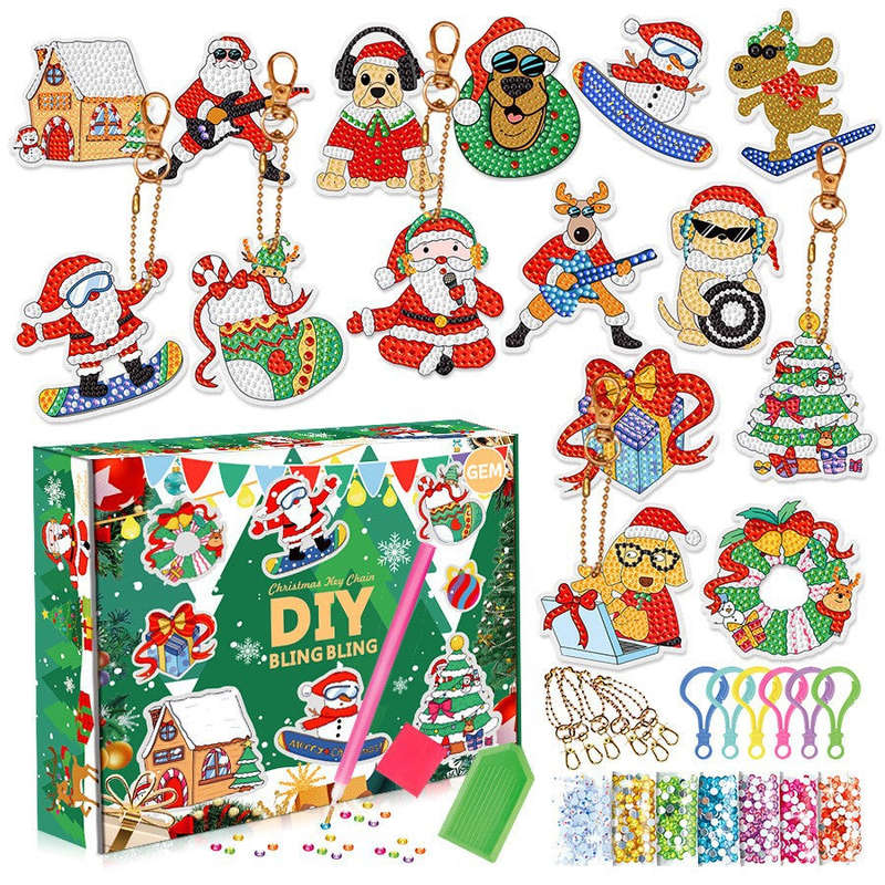 Diamond painting advent Christmas keychain pendant