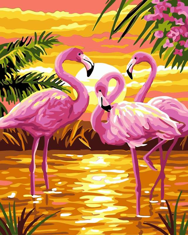 Paint by number -Pink Flamingos 40 x 50 framed canvas