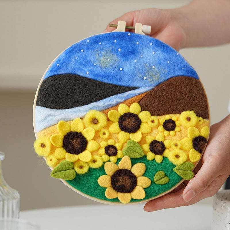 DIY Wool Painting Embroidery Sunflowers Frame