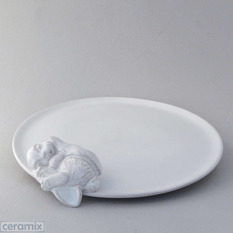 Ceramic Sleeping Bunny Cake Plate - C0171 White