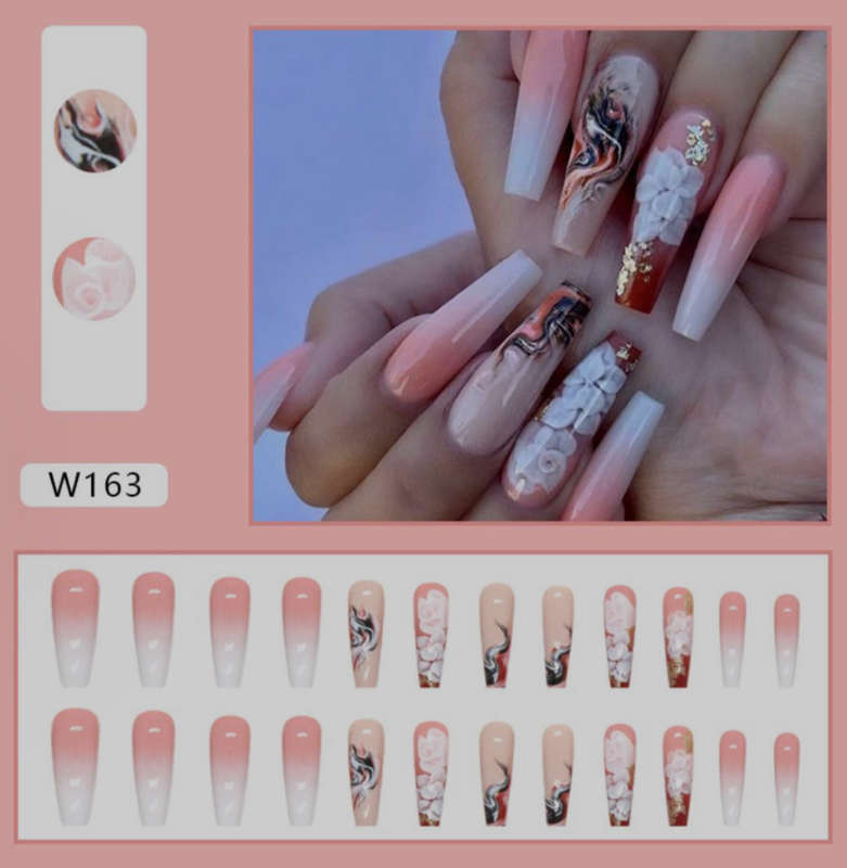 Peach Bloom Coffin Press On Nails