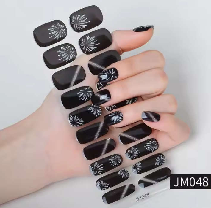Black Fireworks Semi Cured Gel Nail Strips