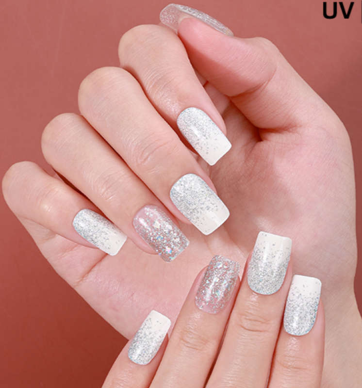 White Glitter Semi Cured Gel Nail Wraps