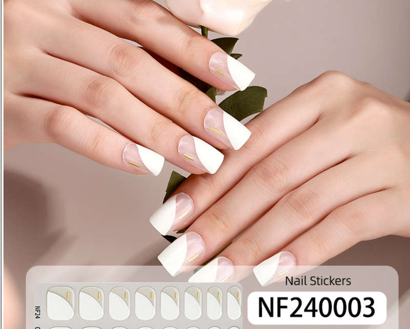 Angled White French Semi Cured Gel Nail Stickers
