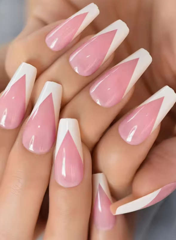Geometric French Tip Gel Nail Strips