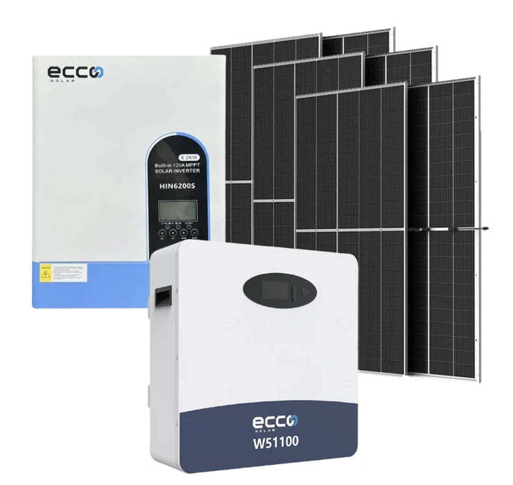 6.2KVA ECCO Hybrid Inverter and Battery 48V ECCO 5.12 KWH Lithium Battery Plus 6 X 460W PANEL