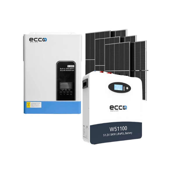 5.5KVA ECCO 5500W Hybrid Inverter and Battery ECCO 5.12 KWH Lithium Battery 6 X 445W Bifical Sola...