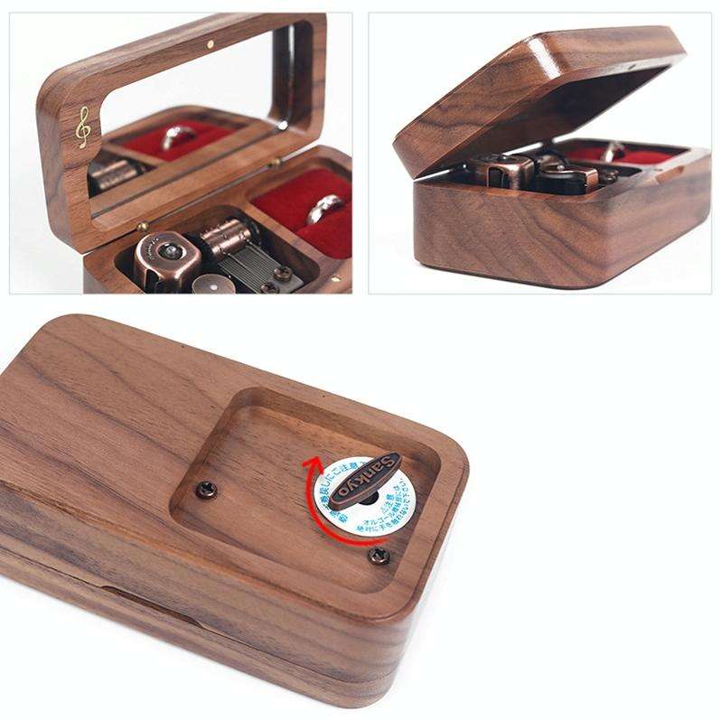 Wooden Music Box with Ring Storage Function, Spec: J280