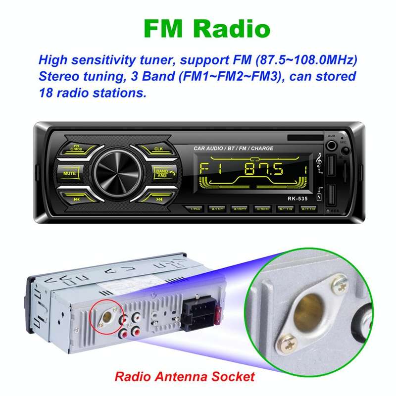 RK-535 Car Stereo Radio MP3 Audio Player with Remote Control, Support Bluetooth Hand-free Calling...