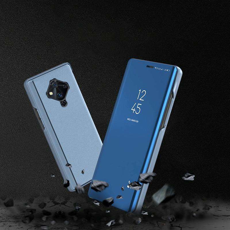 For VIVO V17 Plated Mirror Horizontal Flip Cover with Stand Mobile Phone Holster(Black)