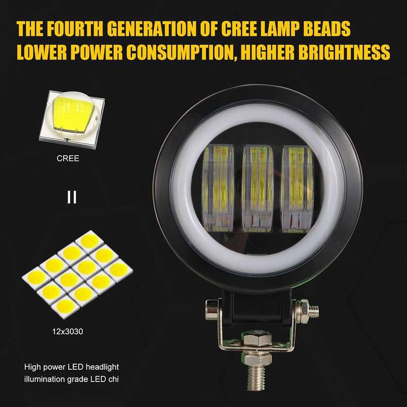2 PCS Car 4 inch Round Spotlight Work Light with Angel Eyes (Blue Light)