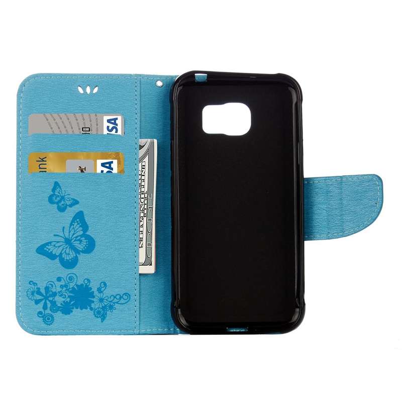 For Galaxy S7 Active Pressed Flowers Butterfly Pattern Horizontal Flip Leather Case with Holder &...