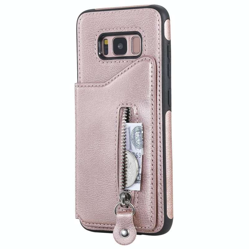 For Galaxy S8 Solid Color Double Buckle Zipper Shockproof Protective Case(Rose Gold)