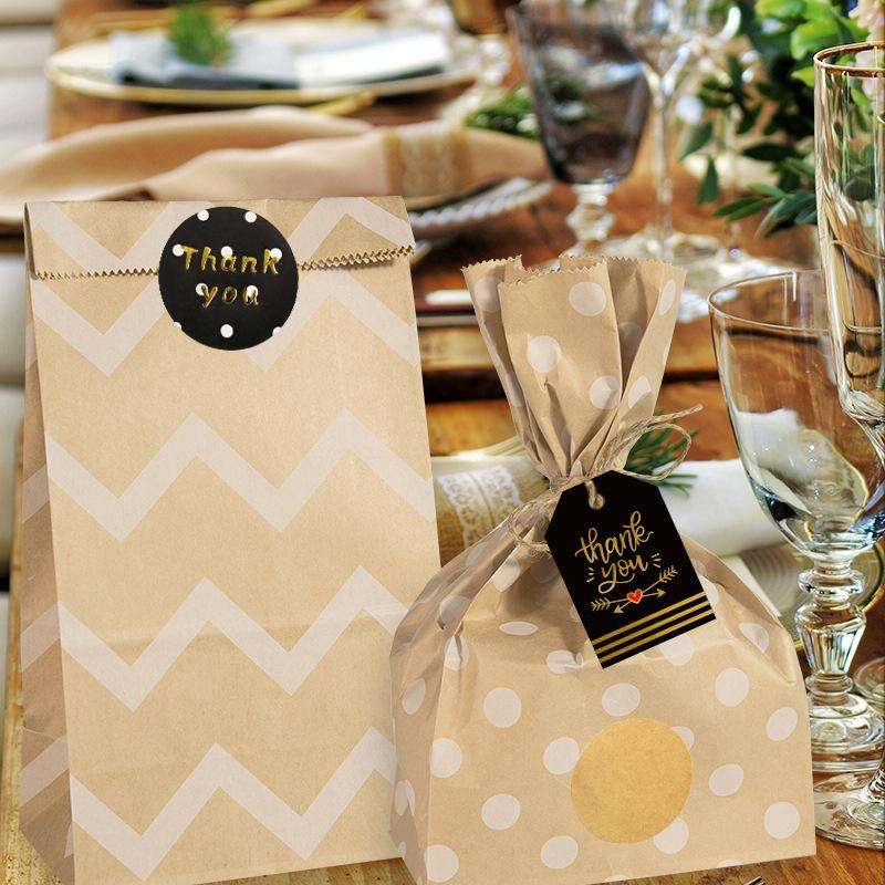 24 In 1 Point Striped Cowhide Paper Bag Retro Thanks Gift Bag Party Bakery Biscuits Candy Bag(Sty...