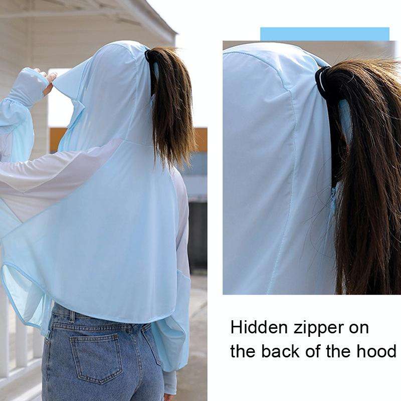 Women Short Shawl Hooded Breathable Sun Protection Clothes Outdoor, Size: One Size(Colorblock Green)