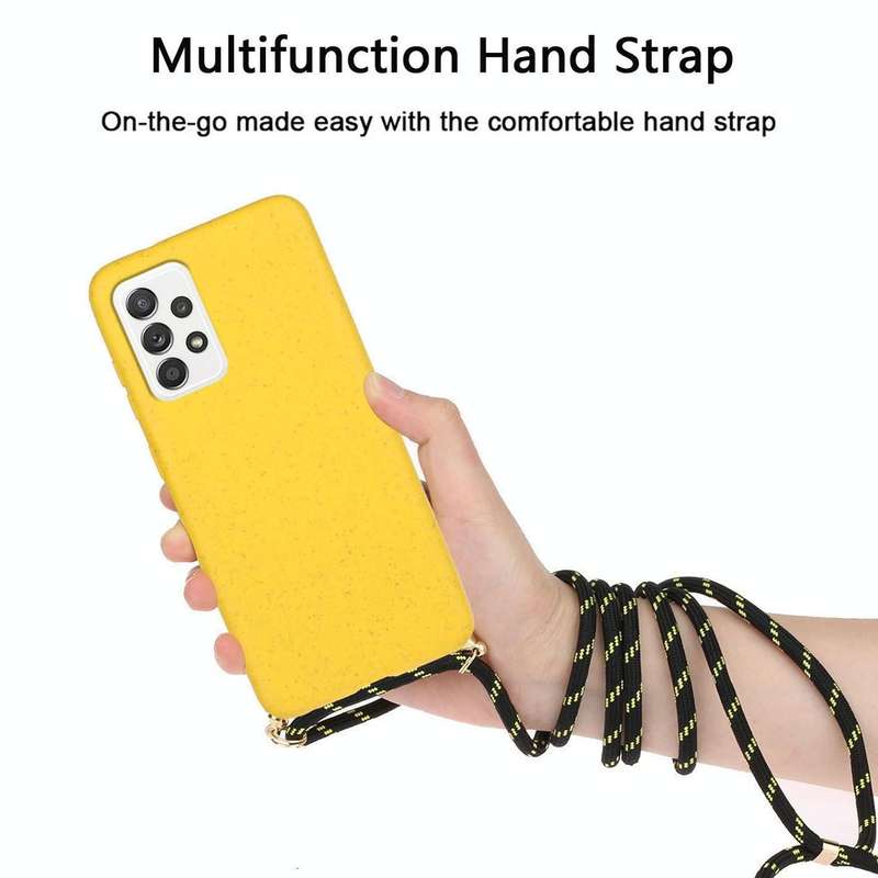 For Samsung Galaxy A73 Wheat Straw Material + TPU Protective Case with Lanyard(Yellow)
