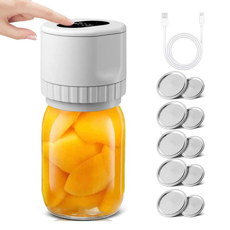 Electric Mason Jar Vacuum Sealer Kit Sealing Machine for Food Storage With 10 Jar Lids(White)