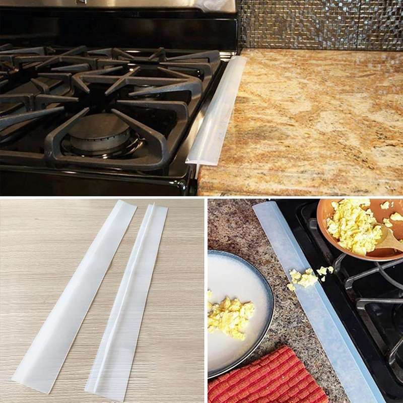 2 PCS 25 inches Gas Stove Slit Strip Antifouling Dustproof Waterproof Kitchen Sealing Strip(Trans...