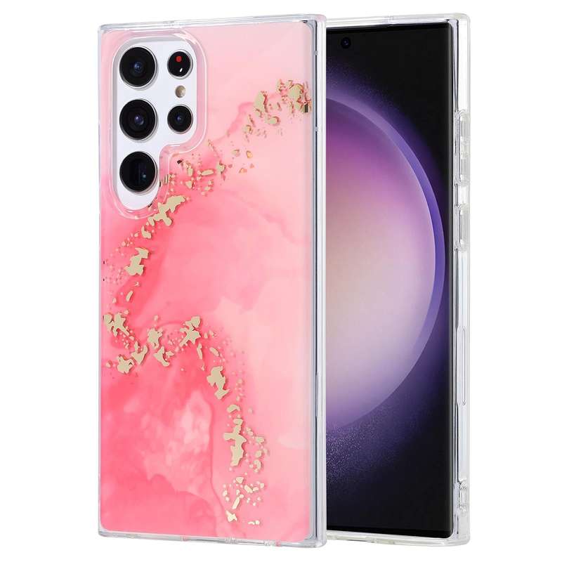 For Samsung Galaxy S23 Ultra 5G Coloured Glaze Marble Phone Case(Pink Gold)