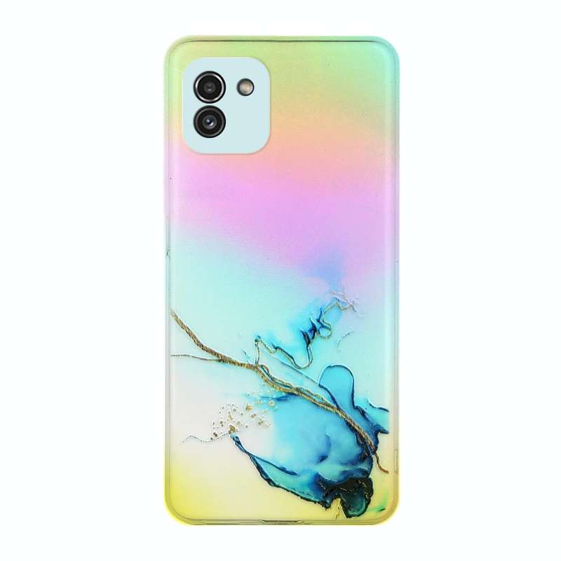 For Samsung Galaxy A03 Laser Marble Pattern Clear TPU Phone Case(Blue)