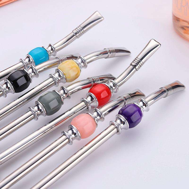 Washable Stainless Steel Straw Spoon Filter Slip Tea Tableware(Pink)