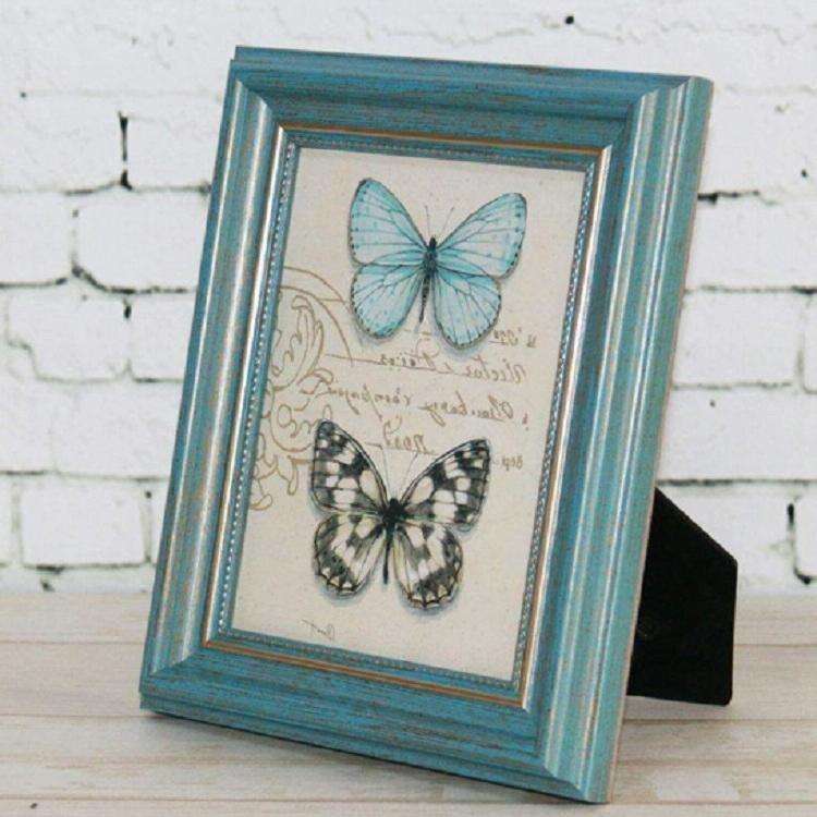 Retro Resin Wood Frame Simple Horizontal and Vertical Universal Frame, Size:8 inch( Blue)