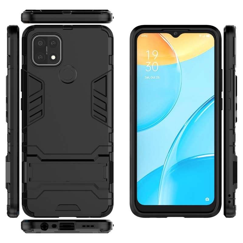 For OPPO A15 Shockproof PC + TPU Protective Case with Hidden Holder(Black)