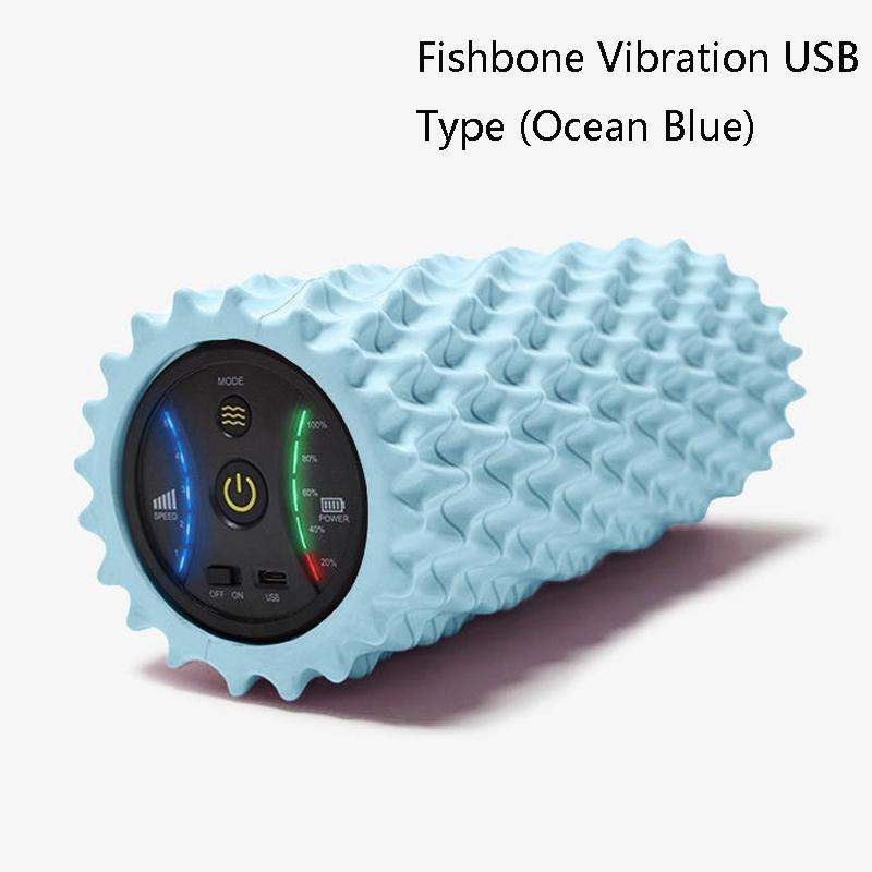 EVA Electrical Muscle Relaxer Yoga Massage Vibration Foam Roller, Fishbone Vibration USB (Ocean B...