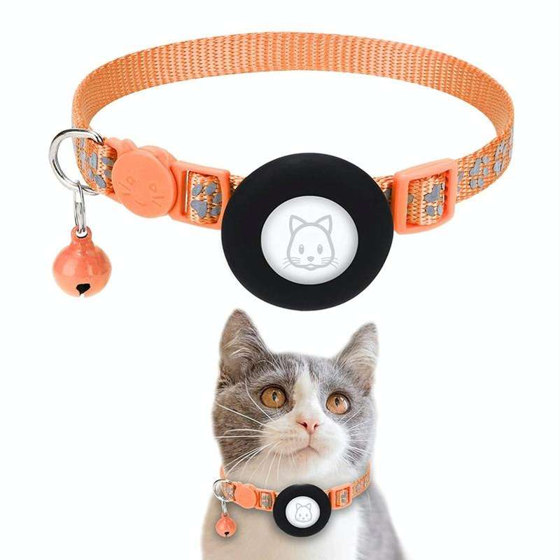 Pet Cat Reflective Collar with Bell for Airtag Tracker(Orange)