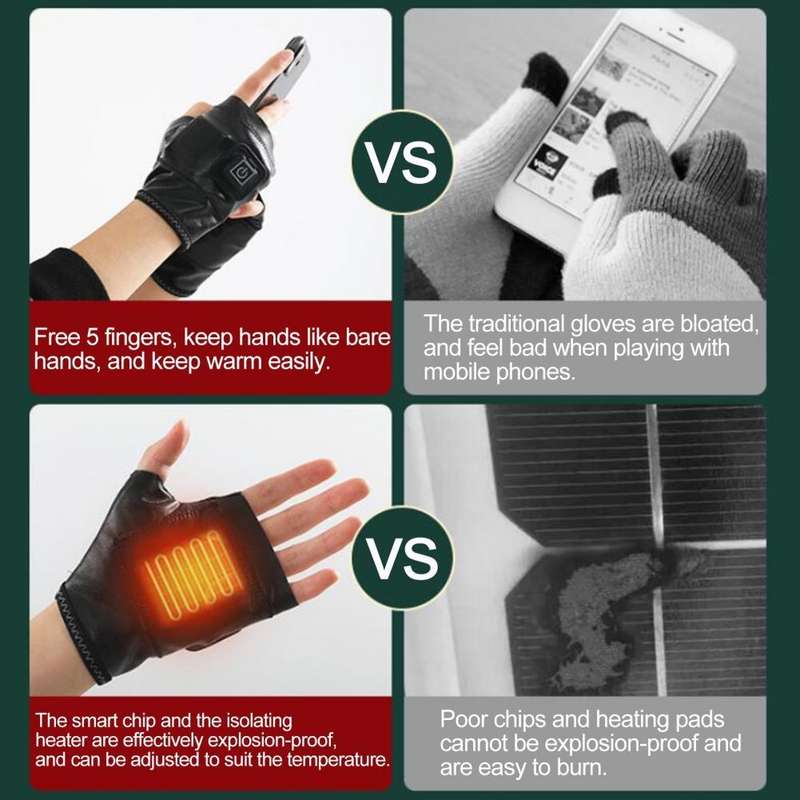 1 Pair Adjustable Temperature Rechargeable Intelligent Electric Heating Gloves Half Finger Gloves...