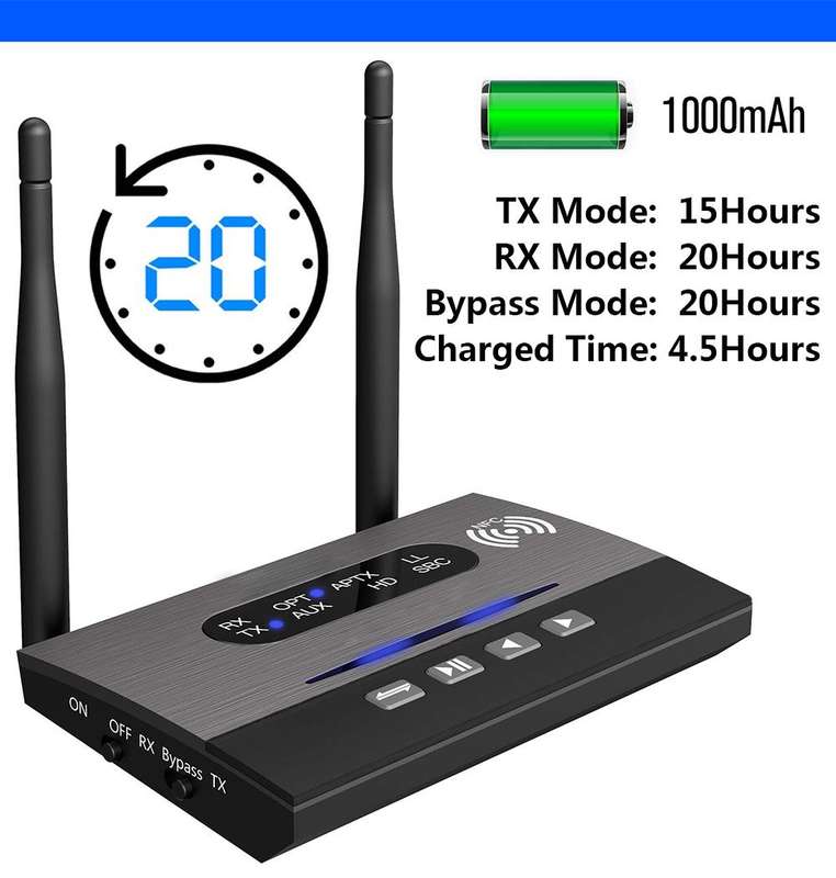 B22 Bluetooth 5.0 Transmitter Receiver APTx-HD LL Optical NFC Audio Adapter 3.5mm RCA AUX for TV ...