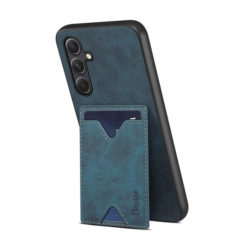 For Samsung Galaxy A24 5G Denior PU Back Cover Card Slot Holder Phone Case(Blue)