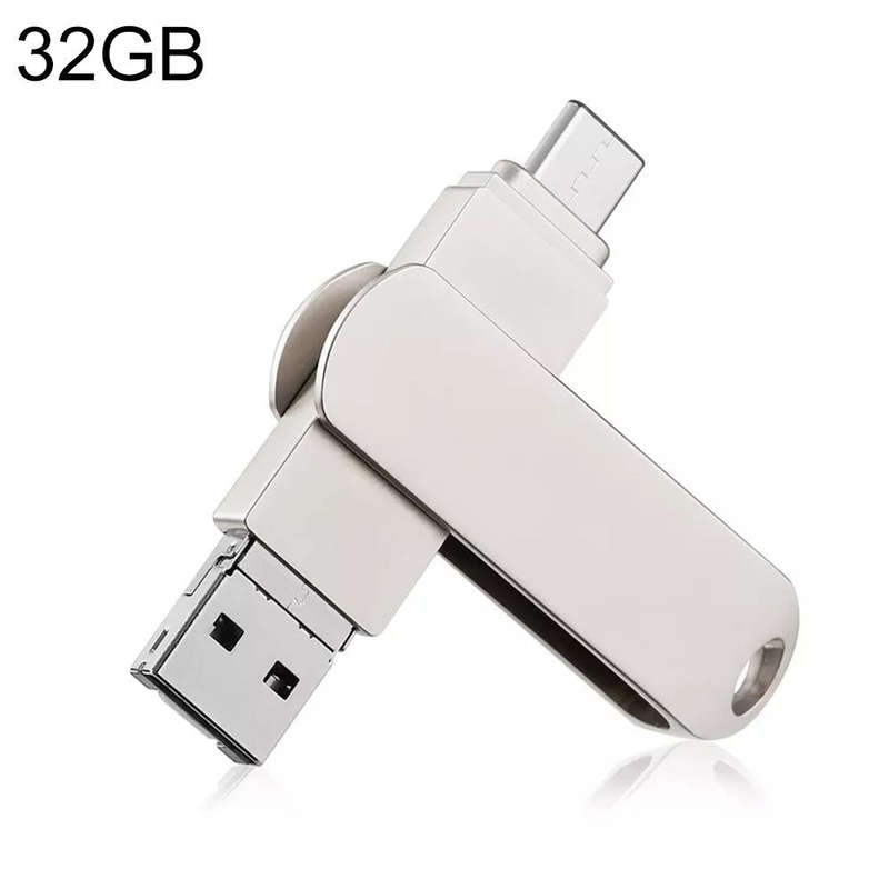 RQW-10X 3 in 1 USB 2.0 & 8 Pin & USB-C / Type-C 32GB Flash Drive, for iPhone & iPad & iPod & Most...